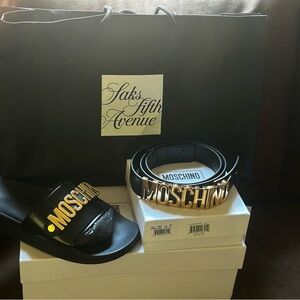 Moschino Black and Gold Logo Belt